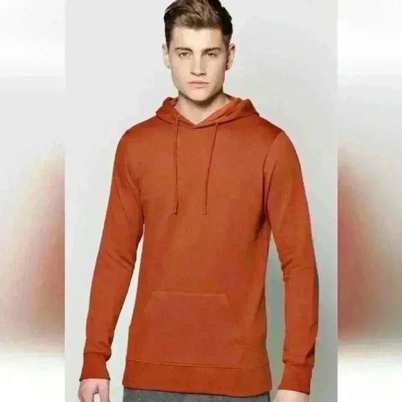 NWT Boohoo MAN Terracotta Long Sleeve Kangaroo Pocket Hoodie Hooded Sweatshirt - Picture 1 of 8